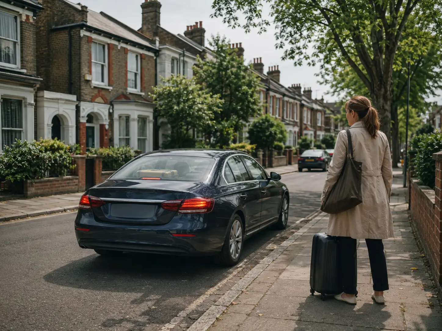 Airport transfer vehicle waiting at the kerb on a Bromley residential street