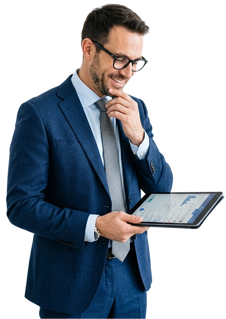 businessman holding a tablet