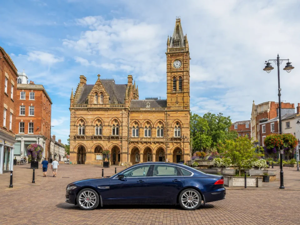 Executive saloon in Banbury Market Place beside the Victorian town hall