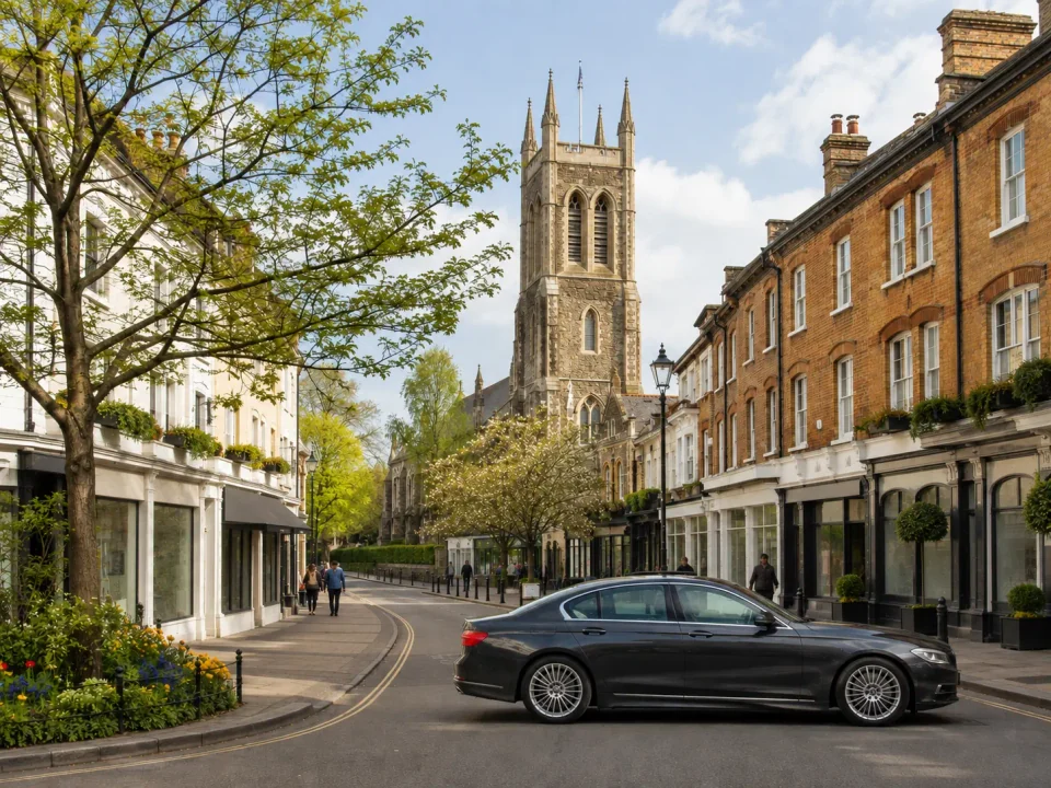 Executive saloon on Beckenham High Street near the parish church
