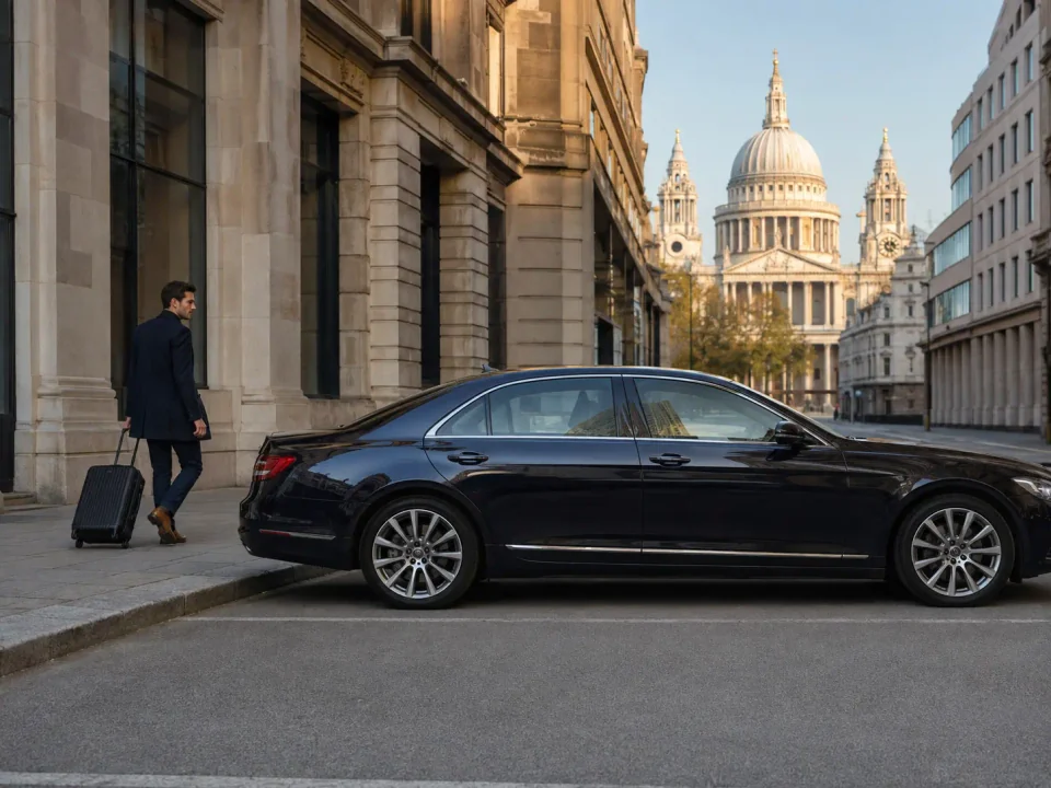 Airport transfer vehicle parked in a Central London kerbside bay