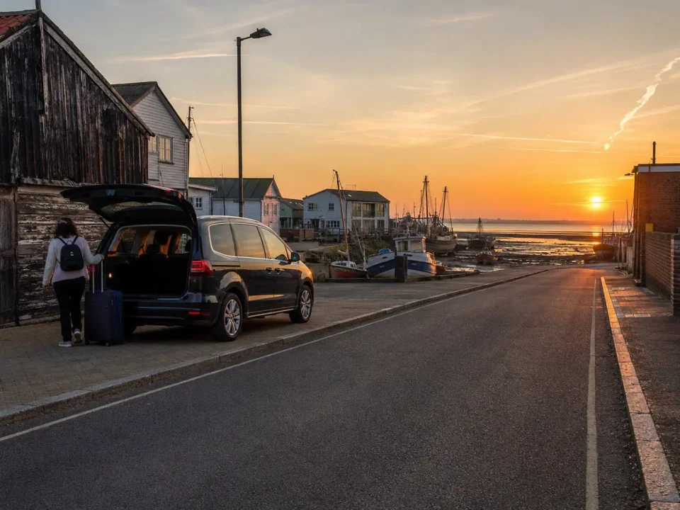 Airport transfer vehicle stopped at the kerb near Leigh-on-Sea waterfront