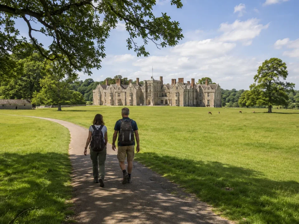 Visitors walking through the parkland towards Knole in Sevenoaks