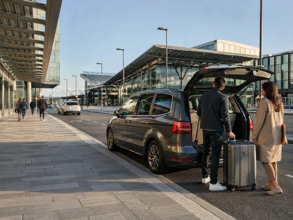 Airport transfer vehicle waiting at the kerb in Slough