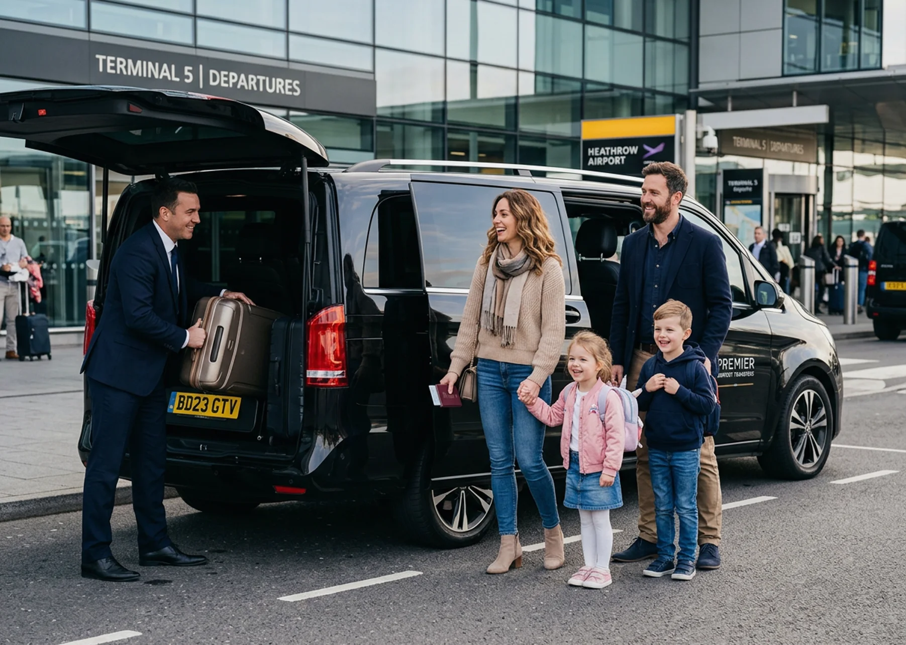 Family booking airport taxi service.