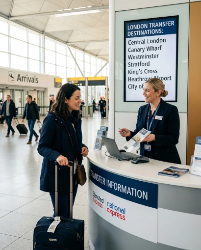 woman at transfer information desk