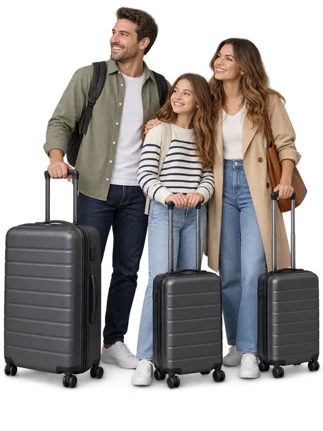 Family group standing with suitcases ready to arrange a people carrier transfer