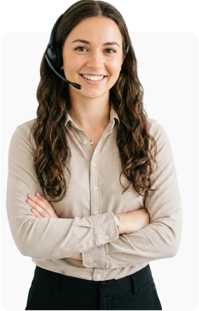 smiling woman wearing headset .
