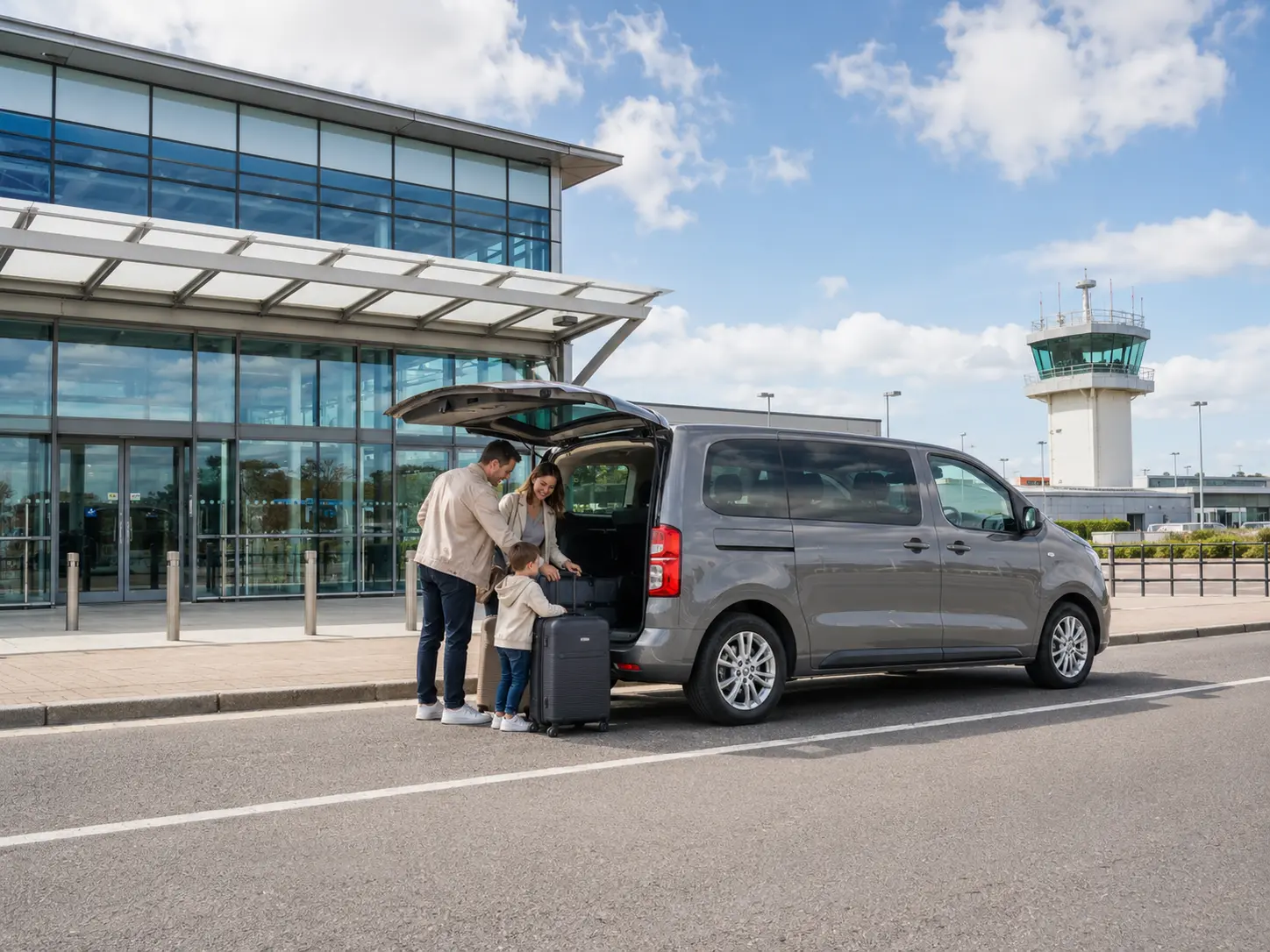 Family loading luggage into a premium people carrier at Southend Airport