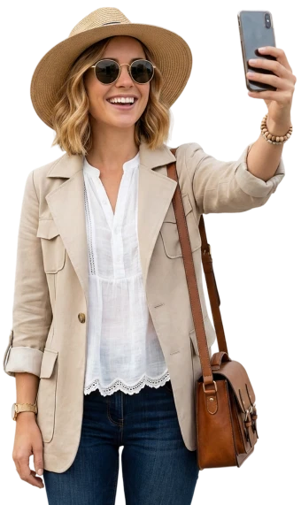 Woman with sunglasses taking selfie